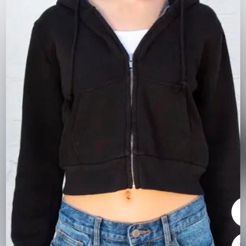 Brandy Melville black cropped hooded zip-up sweatshirt